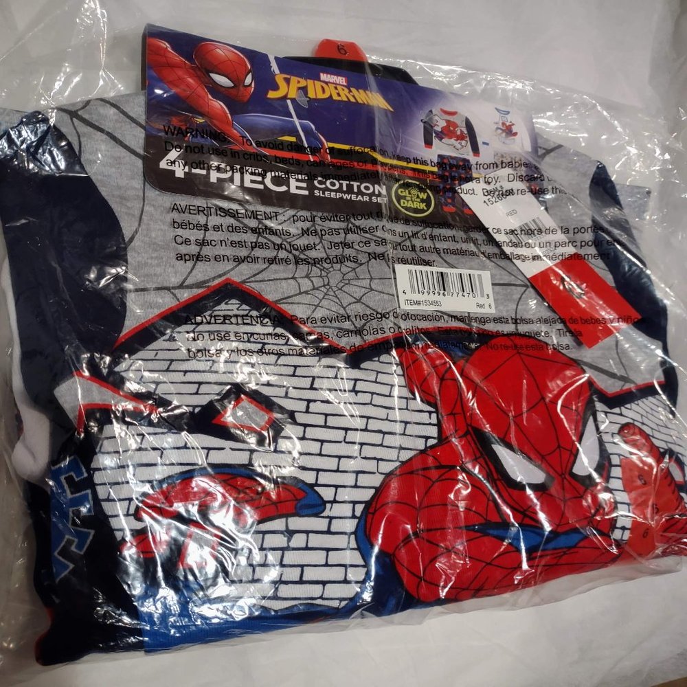 NEW! NWT MARVEL🕷️SPIDER-MAN Kids 4-piece Set Cotton PJ Pajamas🕷 - Picture 6 of 8